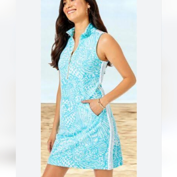 Lilly Pulitzer Skipper Succulent Blue Sea Cups Sleeveless Dress Size Medium - Picture 1 of 10